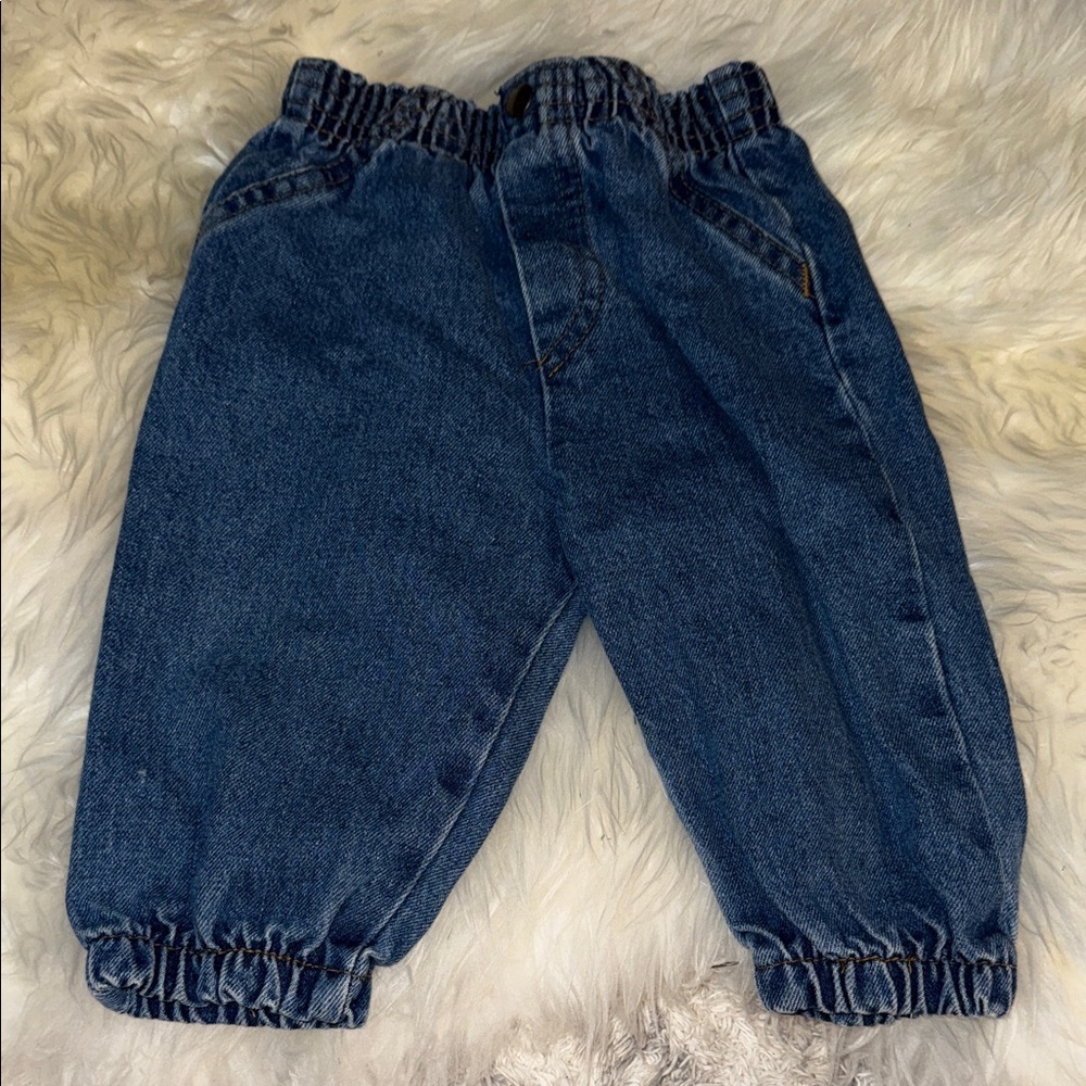 9m Vintage “Kussins” Kids Blue Denim Pants elastic waist elastic cuffs